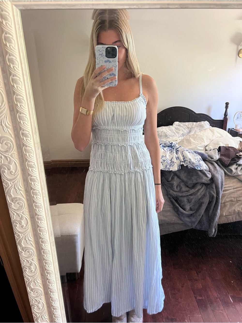 Abercrombie & Fitch Light Blue Smocked Maxi Dress